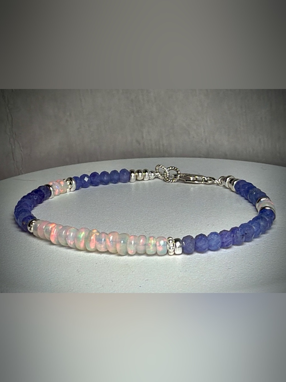 🪻Rare find🌷Tanzanite Rose Pink Fire Opal Gemstone Bracelet in Sterling Silver.